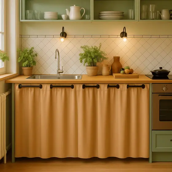 Cortina de Pia Cozinha PVC Impermeável 1,40x0,,80m Oculta Armário Fácil Limpeza Decorativa