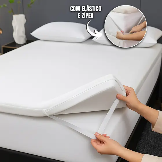 Pillow Top Espuma D20 5cm Micropercal 400 Fios Solteiro Casal Queen King Berço Viúva Antialérgico Lavável Conforto Cama