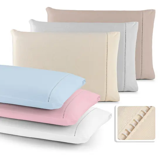 Kit 2 Fronhas Percal 400 Fios 100 Algodão Ponto Palito Toque Suave Acabamento Elegante Conforto Cama Maciez Premium