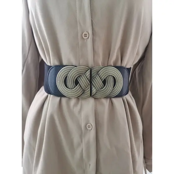 Cinto Elástico Feminino Fivela Dupla Argola Dupla Modela Cintura Para Vestido Casaco Moda Blogueira Luxo Tendência
