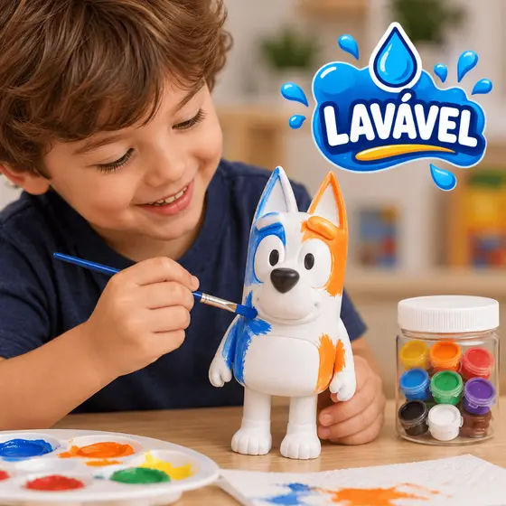Kit Pintura Do Bluey Lavável  Com Tintas E 2 Pincéis Presente Criativo Faça Você Mesmo Reutilizável