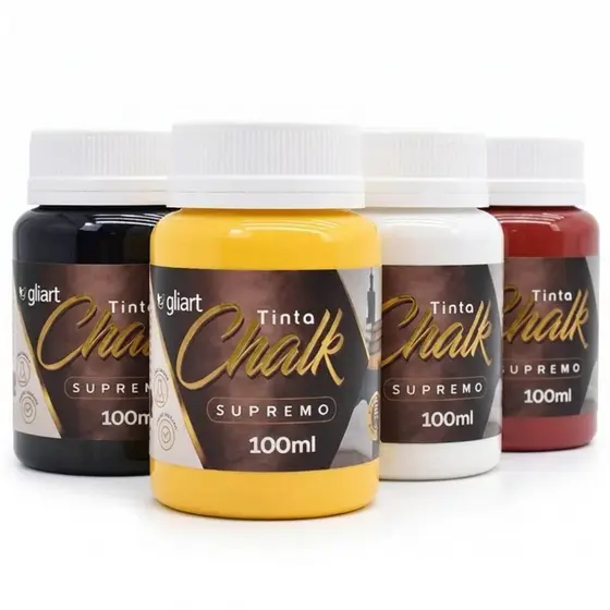 Kit 2 Cores Tinta Chalk Supremo Gliart 100ml - Alta cobertura para arte e artesanato.