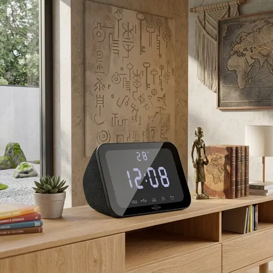 Caixa de Som Bluetooth 15W com Relógio LED Espelhado Despertador USB Temperatura Voltmax