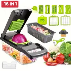 Fatiador Ralador 16 em 1 Profissional de Cozinha em Aço Inoxidável Multifuncional para Legumes Frutas e Verduras