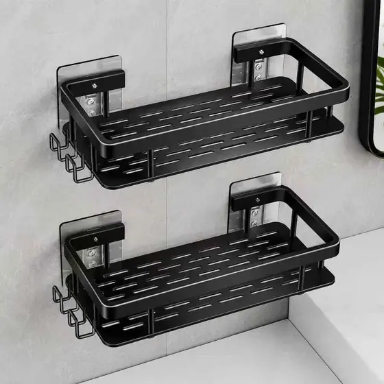 Suporte De Shampoo Preto Organizador Alta qualidade Prateleira De Banheiro Sem Furo Premium-Space Alumínio