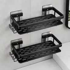 Suporte De Shampoo Preto Organizador Alta qualidade Prateleira De Banheiro Sem Furo Premium-Space Alumínio