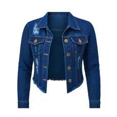 Jaqueta Jeans Feminina Denim Manga Longa Desfiada Linha Premium