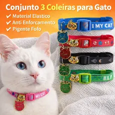 Conj c/ varias Coleiras Gato Ajustável Elástica Anti Enforcamento Pingente Fofo Segurança Pet Cores Variadas