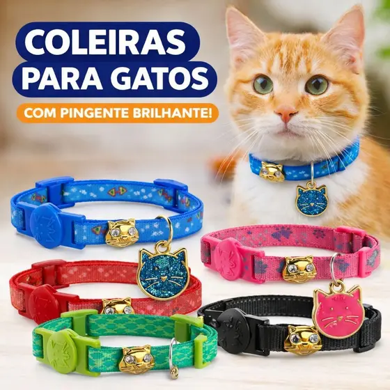 COLEIRA PARA GATOS AJUSTÁVEL CONJ COM 1,2 OU 3 PEÇAS ELÁSTICA ANTI-ENFORCAMENTO RESISTENTE PET CORES