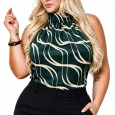 Blusa Feminina Plus Size Gola Alta Estampada (halter)