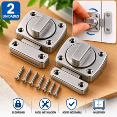 Kit 2 peças Fechadura Trava De Segurança Aço Inox Tranca Anti Roubo Fácil Instalação prata