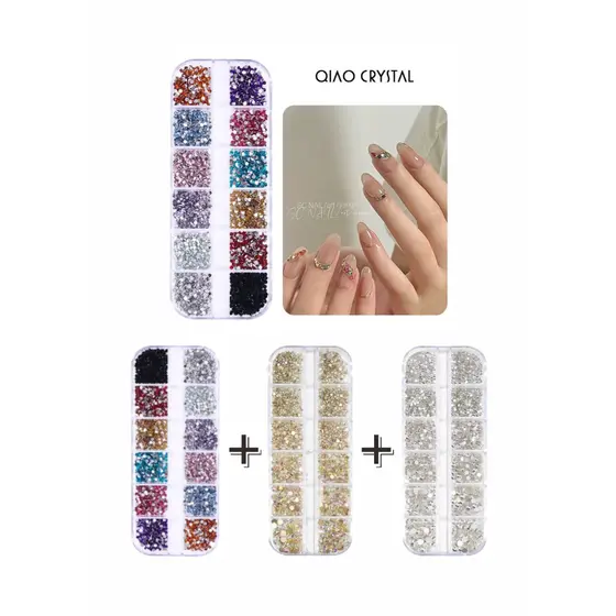 Cor, prata, ouro, 3 tipos de combinação de strass, adequado para nail art/maquiagem/decoração