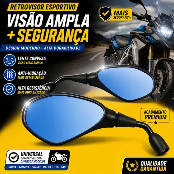 Retrovisor Bmw F800 Haste Curta Rebaixada 90° Convexa Honda Lente Azul