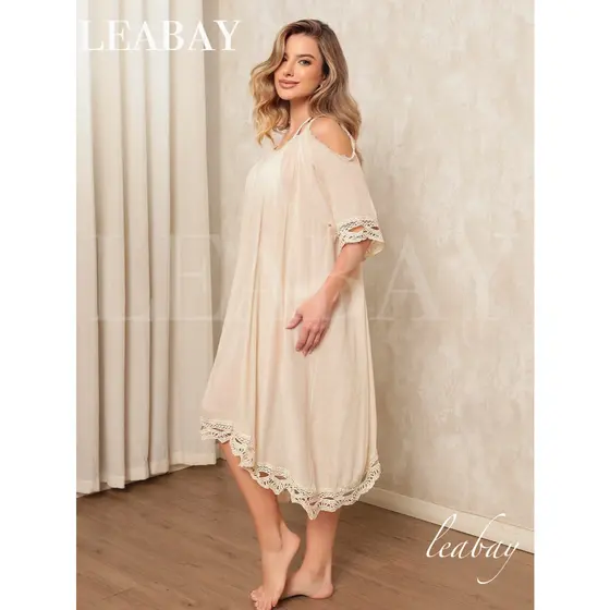 Leabay Vestido camisola de praia em renda de crochê, Vestido de alcinha(s), estilo ombro a ombro, em corte A solto.