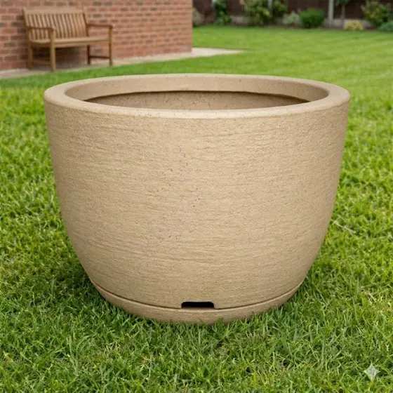 Vaso Bojo Escovado 2 GrandeTexturizado Com Prato Coletor 26x34x23cm, Grandes Ambiente,Vaso de Plantas e Vaso De Flores