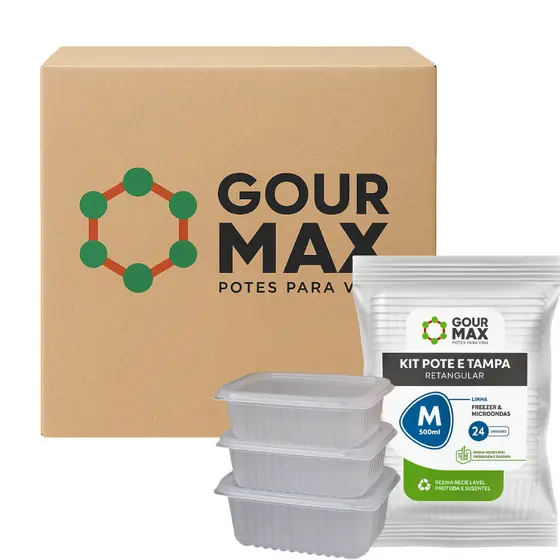 POTE RETANGULAR 500ML GOURMAX (6X24) 144 UNIDADES – POTE PLÁSTICO DESCARTÁVEL PARA ALIMENTOS