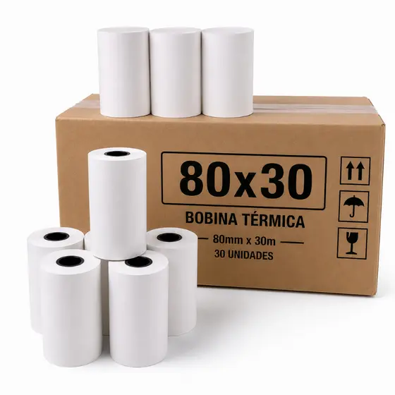 BOBINA TÉRMICA PAPEL OJI 80X30M 44G BRANCA CAIXA COM 30 UNIDADES