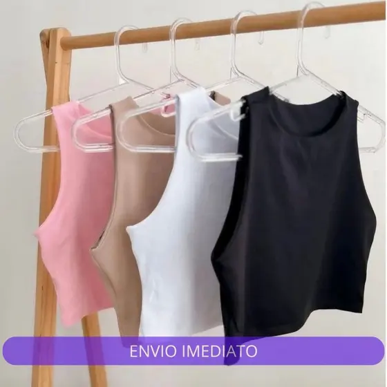 Cropped Feminino Top Regata Liso Básico Sara  Suplex Forro Duplo