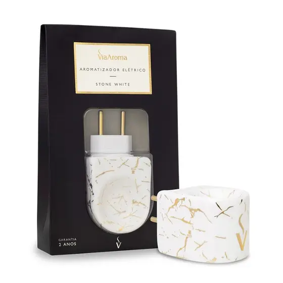 Difusor Aromatizador Eletrico Porcelana Stone White Bivolt  Via Aroma
