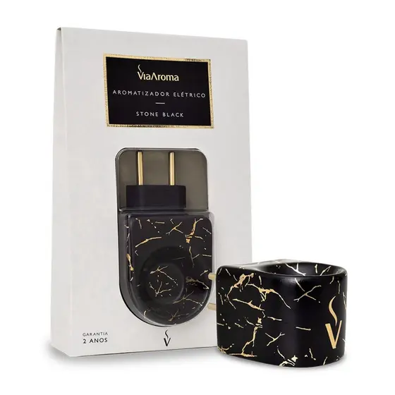 Difusor Aromatizador Eletrico Porcelana Stone Black Bivolt Via Aroma
