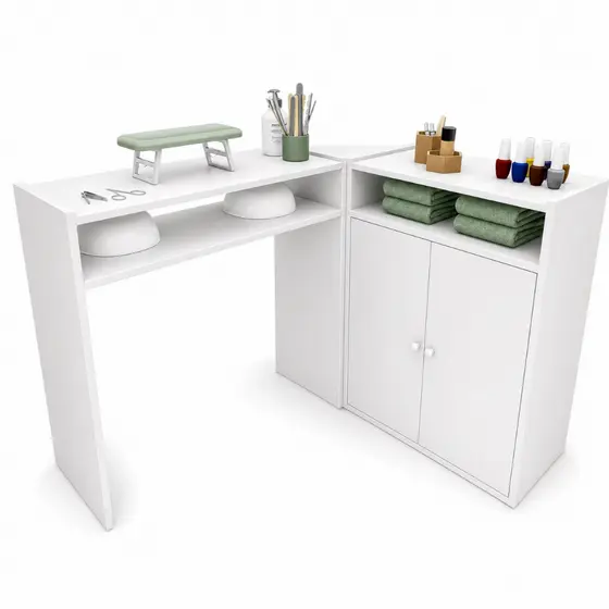 Mesa Manicure Em L Para Salão De Beleza Portas Spa Designer Moderno Kit Apoio Mãos Unhas Completo