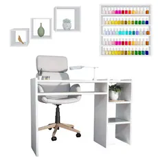 Mesa Manicure Salão De Beleza + 3 Nichos Decoração Kit + Prateleira Grande Em Esmaltes Manicure