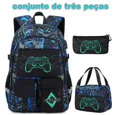 Kit Mochila Infantil Masculino 3 Peças com Lancheira Escolar + Estojo Menino-Mochila escolar impermeável