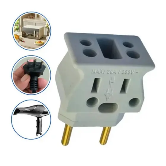 Adaptador Resistente Forno Eletrico Secador De Cabelo Air Fryer Microondas Pino Grosso 20 amperes