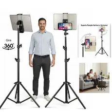 Tripé Celular Profissional 2m Alumínio Para iPhone iPad Suporte para Celular e Tablet Universal Para Lives Vídeos Fotos