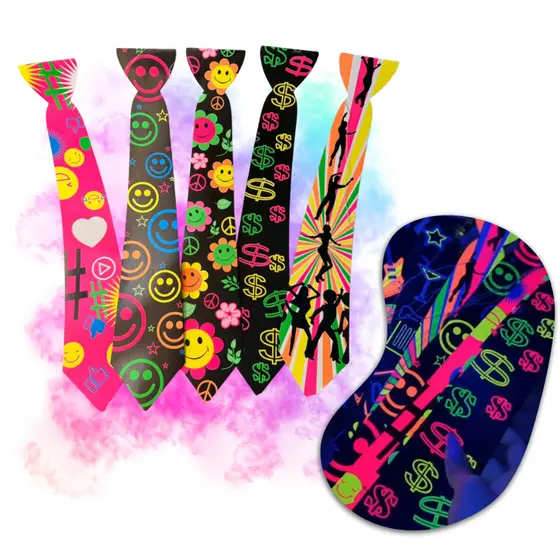 Kit 10/20/30/40/50 un Gravata Estampada Divertida Neon Festa Aniversário Balada Infantil Comemoração