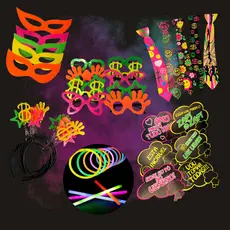 Kit Balada 35 peças Pulseira Gravata Oculos Tiara Mascara Festa Neon