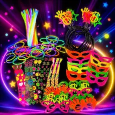Kit Balada 150 peças Festa Neon Pulseira Oculos Mascara Tiara Gravata Plaquinha
