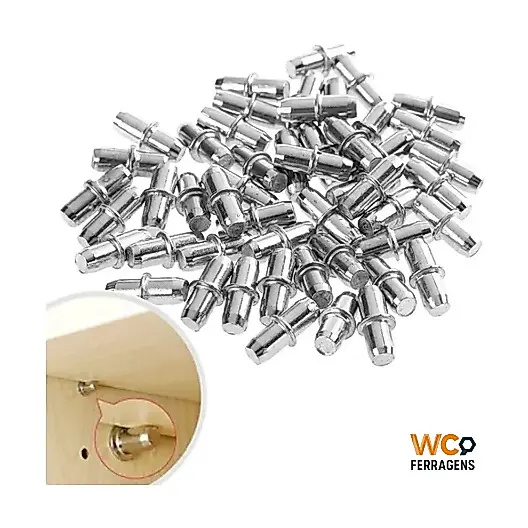 Kit 100 Suportes Pino Duplo 5 mm Niquelado – Fixação Resistente para Prateleiras