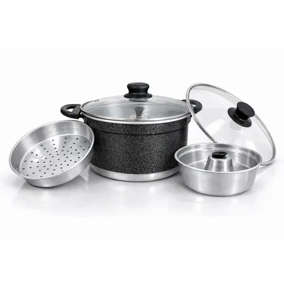 Panela Multiuso 3 em 1 Alumínio | Cuscuzeira + Forma de Pudim + Vapor Legumes