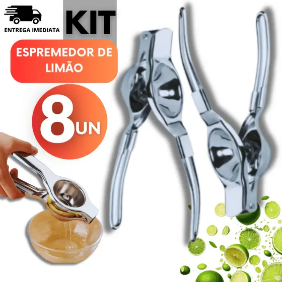 Kit 08 Unidades - Espremedor de Limão 20cm Aço Inox Linha D'Casa Resistência Durabilidade