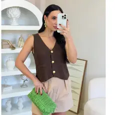 Colete Tricot Feminino Moda Botão Dourado