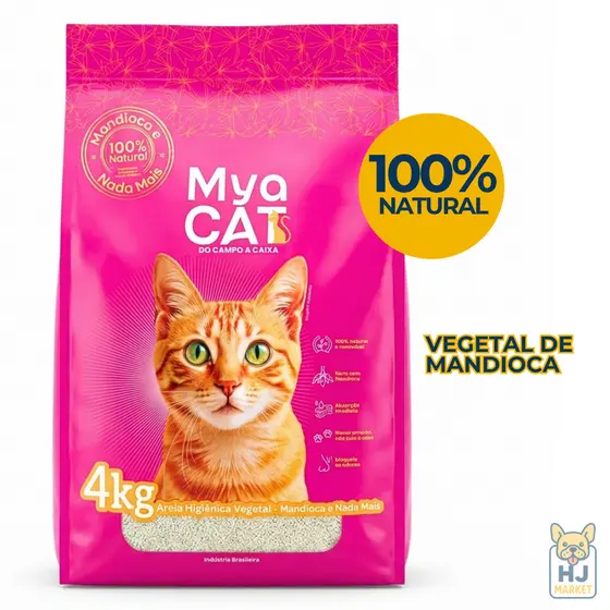 Areia Gatos Mya Cat 100% Mandioca Biodegradável Grãos Finos Higiênica 4kg