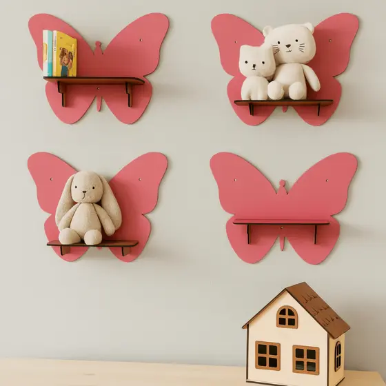 Prateleira Infantil Borboleta MDF – Decoração Quarto Bebê Menina Criança Nicho de Parede Temático