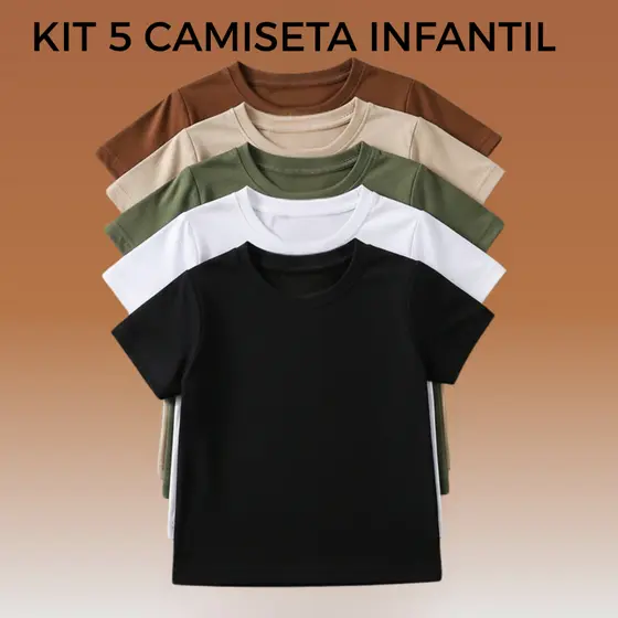 Kit 5 Camisetas Infantil Básicas 100% Algodão – Conforto e Praticidade