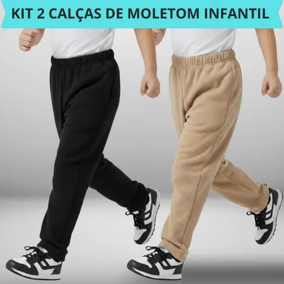 Kit 2 Calças Infantil Moletom Unissex Lisa Sem Bolso Conforto Escolar