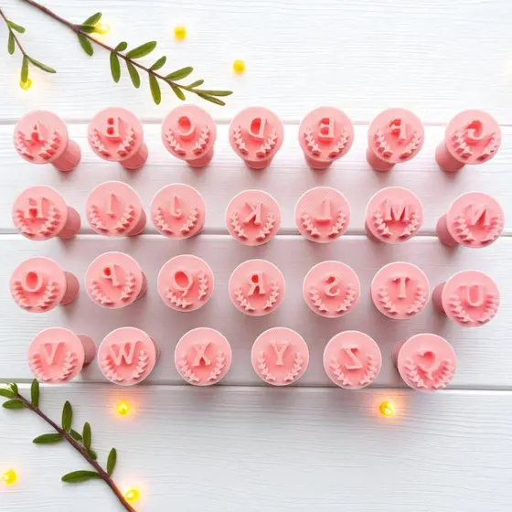 Kit Carimbos Letras do Alfabeto Ramos para Doces, Brigadeiros, Docinhos, Massas e Biscuit