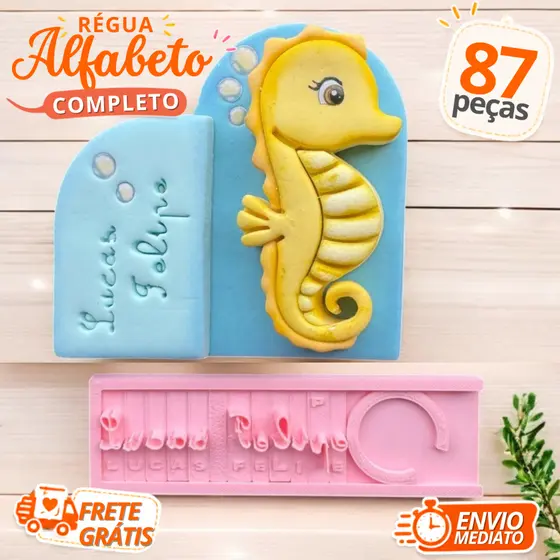 Carimbo Marcador Alfabeto Elita Letras, Números e Régua Doces, Biscoitos, Massas e Biscuit - 87 peças