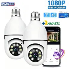 Câmera segurança wi-fi ip 4G sem fio 360°encaixe lampada aplicativo full HD visão noturna v360pro 8177
