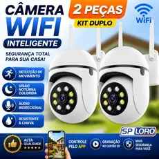 KIT 2 Câmera Wi-Fi 1080P À Prova d'Água Visão Noturna Infravermelha Segurança 360° Visão Noturna Infravermelha P03