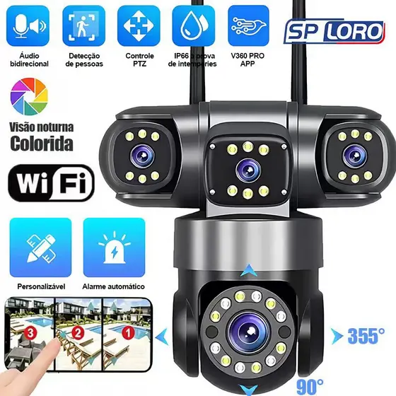 3 Lentes Câmera Wi-Fi panorâmica 360° sem pontos cegos para uso residencial e externo P16
