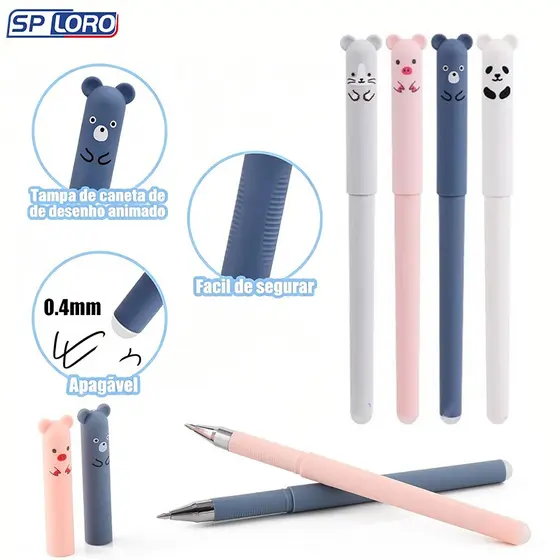 4/8/12 PCS Peças Caneta Apagável Ponta 0.5mm fina Com Desenho De Animais Urso Criativo MP-1063