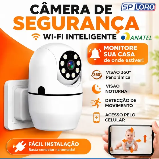 Câmera de Monitoramento Interno 3MP com Plugue WiFi 1080P 360 Câmera IP Infravermelho P07