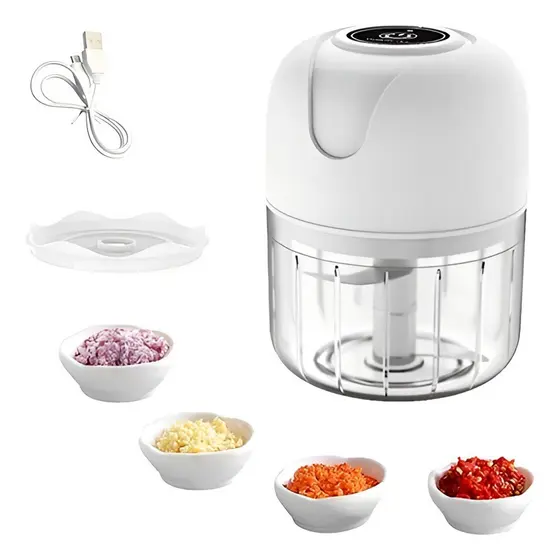 Mini Processador 250 ml Sem Fio – 3 Lâminas Inox, Recarregável via USB