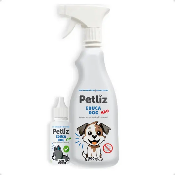 Kit Spray Adestrador Educador Sanitário Xixi Cachorro Educa Dog Não 500 ml e Sim 30 ml Petliz