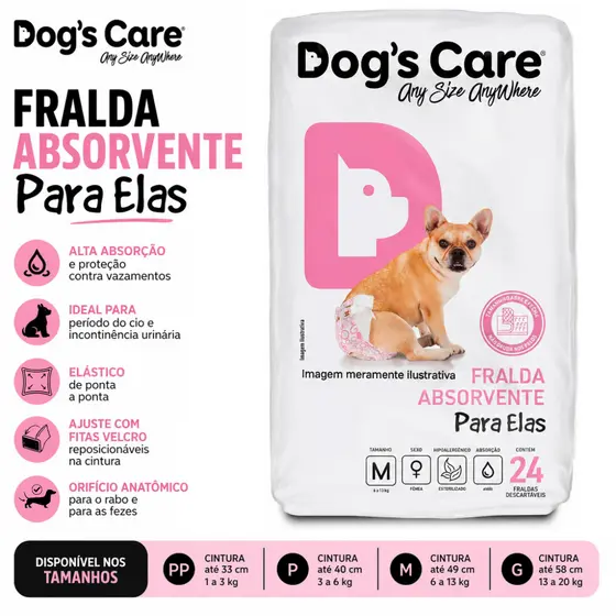 Fralda Higiênica Descartável Pet para Cachorro Fêmea Dog's Care PP P M G - Vários Tamanhos